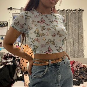 Blue Mesh Butterfly Crop Top